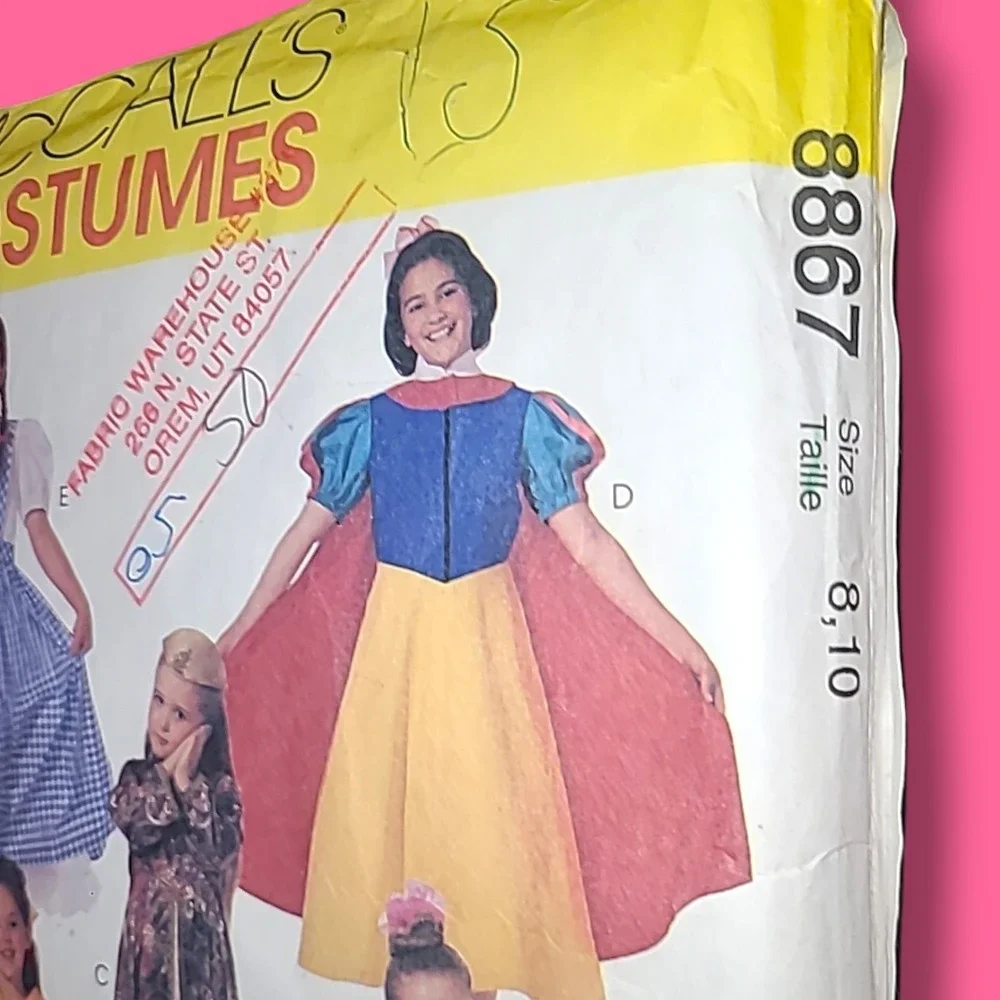 McCall's 8867‎ Halloween 1997 Retired Girls Classic Costume Patterns Sz 8,10 Cut